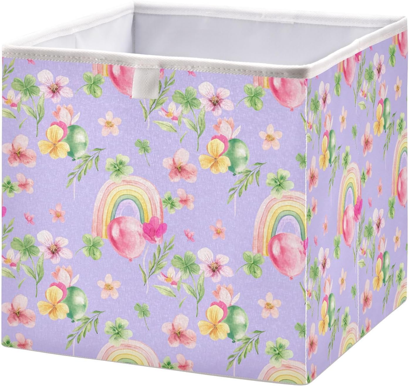 Watercolor Rainbow and Flower Collapsible Open Storage Box with Carrying Storage Organizer Open Home Organizer for Bedroom, Office