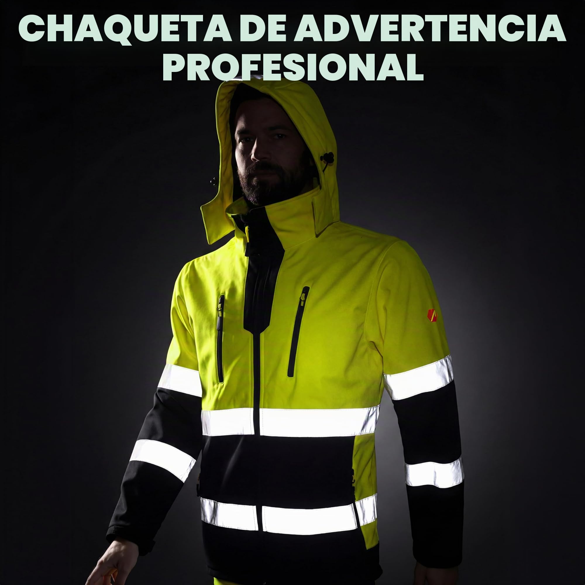 ACE Neon Chaqueta de alta visibilidad: resistente chaqueta softshell de advertencia con reflectores y capucha desmontable - EN ISO 20471