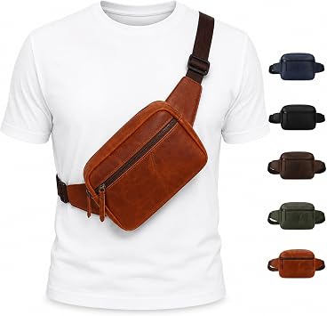 Womens Leather Belt Bag - Genuine Leather Sling Bag for Men Crossbody Purse, Hands-Free Hip Bags With Multiple Pockets, Soft Tan Fanny Packs for Women Fashionable Wear for Daily Use