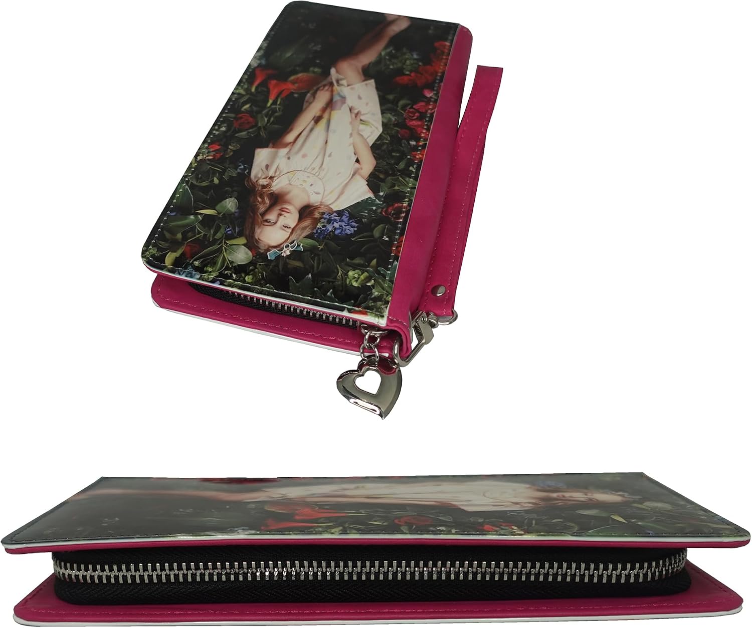 Sublimation Wallet Women's Zipper Card Holder Storage Bag Double Side Bank Leather Women's Travel Clutch Wristband DIY Craft (Pink Double Side Blank)
