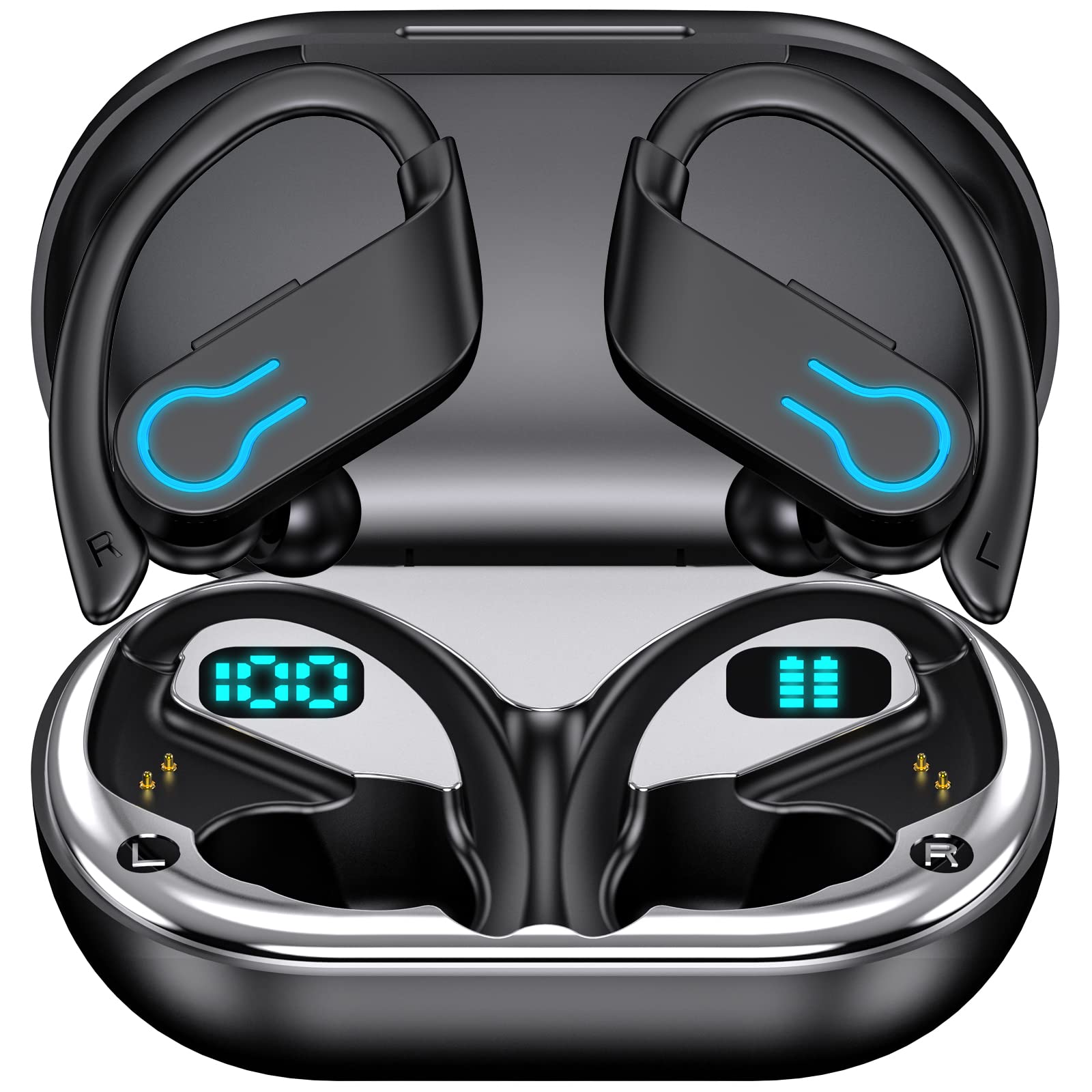 Wireless Bluetooth Headphones, New Version, Sports Helmets with LED Display, 4 Microphones ENC HD, IPX7 Waterproof, Physical Button, HiFi Stereo for Running/FitnessBY01