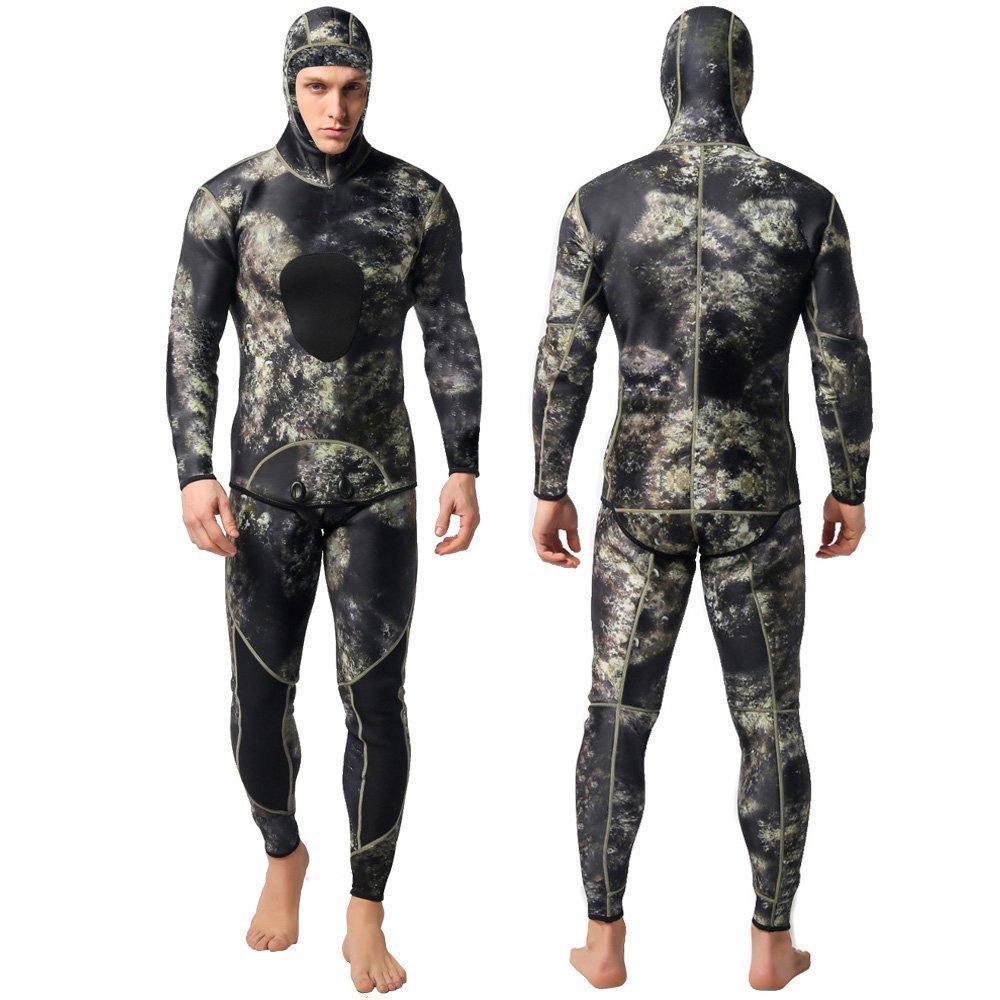 Nataly OsmannCamo Spearfishing Wetsuits Men 3mm Neoprene 2-Pieces Hooded Super Stretch Diving Suit