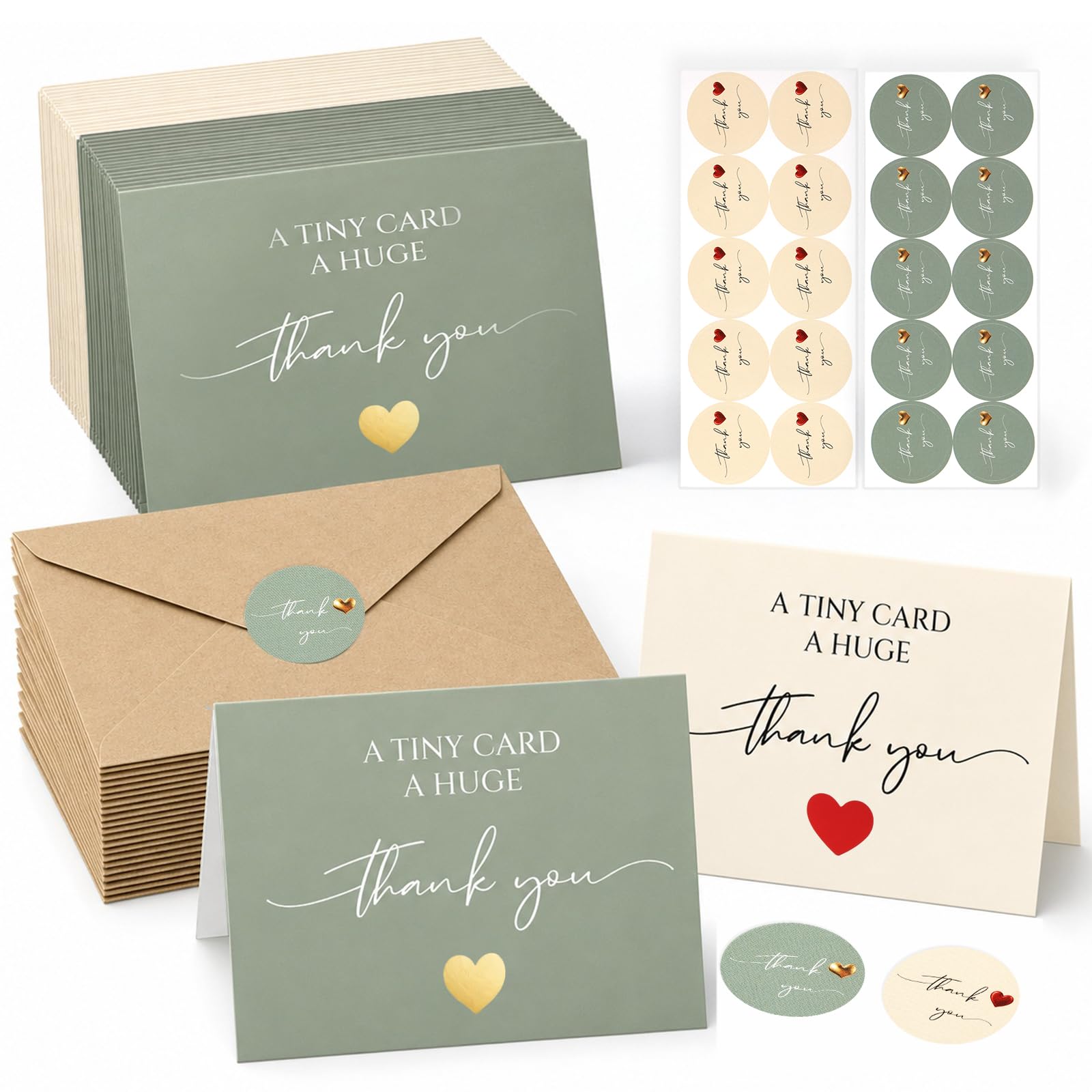 Thank You Cards with Envelopes, Thank You Cards Multipack (Yellow+Green)