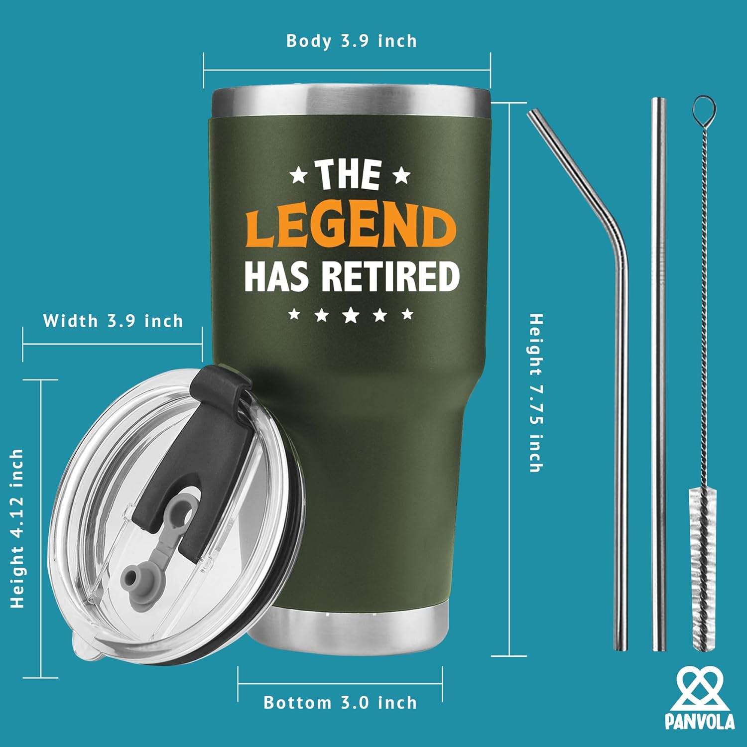 Panvola The Legend Has Retired Tumbler Retirement Gifts For Women Men Vacuum Insulated Stainless Steel Tumbler With Removable Lid And Straw Green 30 oz - Image 8
