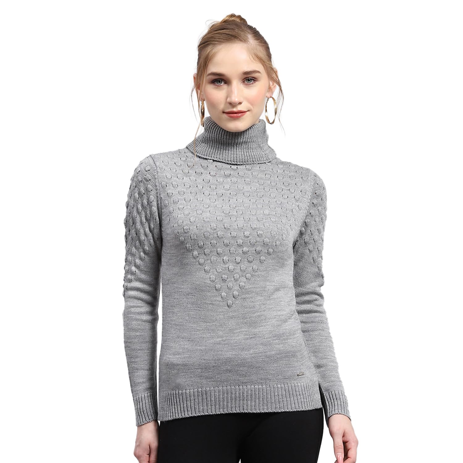 Womens Self Design High Neck Full Sleeve Top (1243708TP)