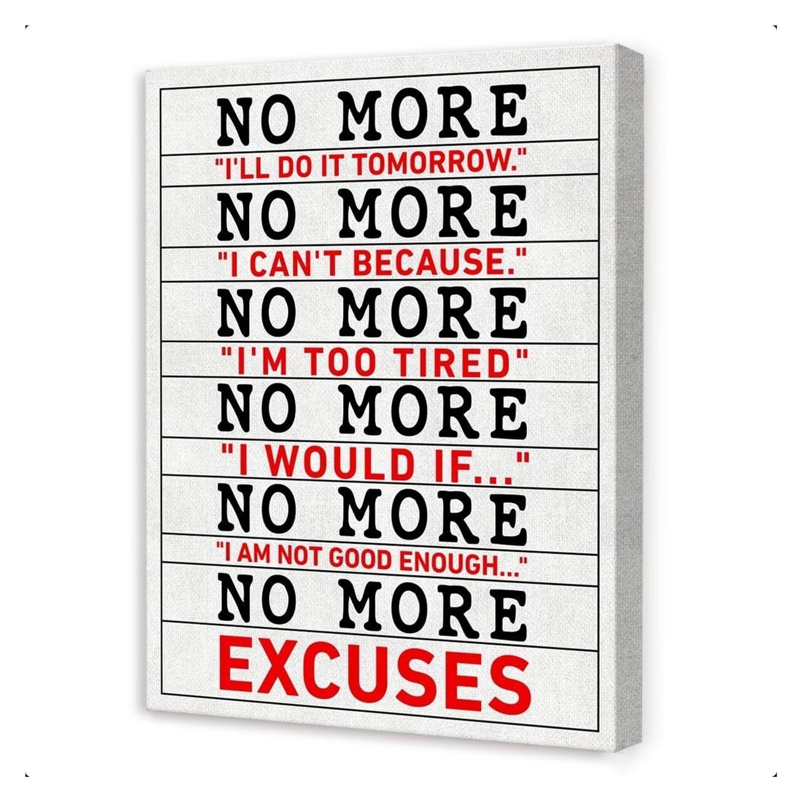 RNUMLIGH Inspirational Quotes Wall Decor, Office Decor Wall-Art,No More Excuses Motivational Canvas Wall-Art for Home Gym Bedroom(Framed,12x18inch(30x45cm))