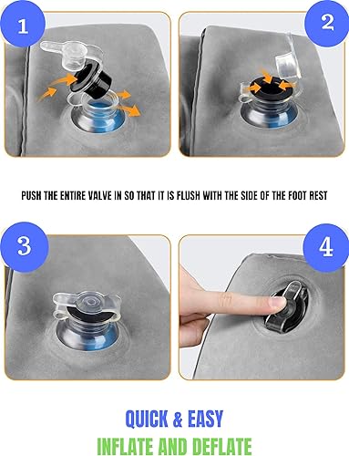 Miniatura 6 de Almohada inflable de viaje con reposapiés, cama de avión para niños, almohada ajustable de 3 capas de altura ajustable, artículos esenciales de