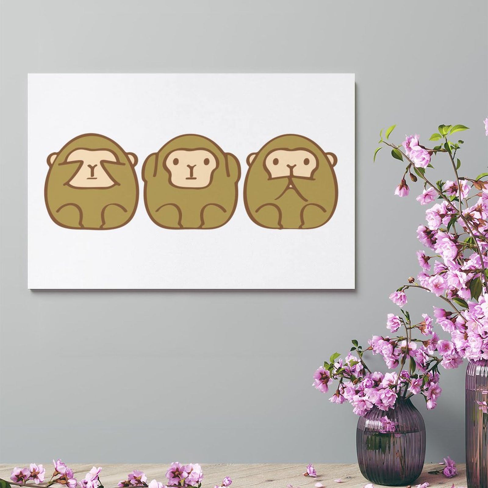 Amazon.co.jp: キャンバス絵画 見ざる、聞かざる、言わざるの三猿