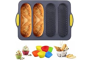 MUJUZE Hoagie Roll Pan, Silicone Bread Pan with 6 Muffin Cups