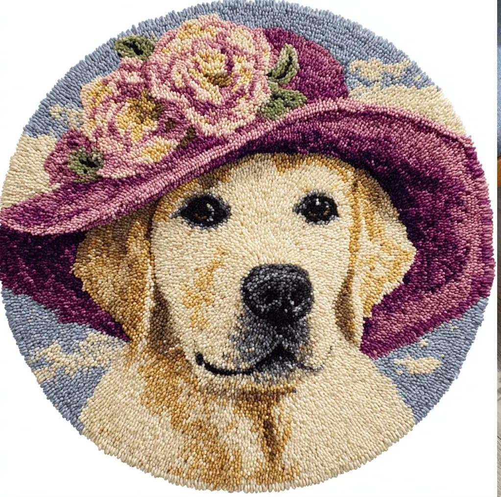 Round Latch Hook Rug Kits Labrador For Adults And Starter 50*50Cm