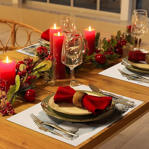 Miniatura 4 de Juego de 4 manteles individuales de Navidad de muñeco de nieve azul, 12 x 18 pulgadas, para vacaciones, invierno, granja, rústico, manteles