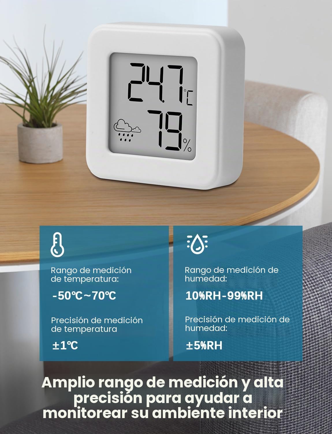 Mini Termómetro Higrometro Digital para Interior, Termohigrómetro monitor de temperatura ambiente y medidor de humedad, medidor de temperatura y humedad (Blanco-3 piezas)