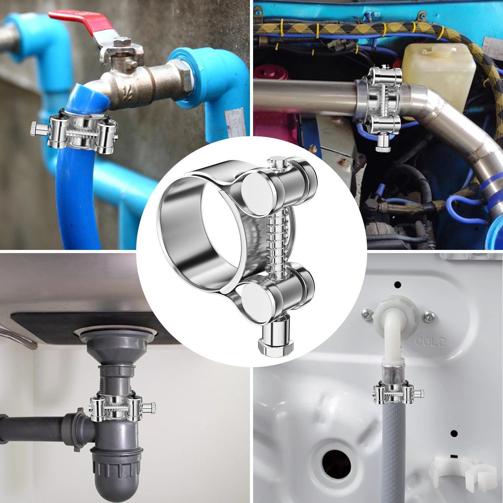 4 Piezas 32-35mm Abrazaderas Metalicas, Pinza Metálica Ajustable, Inoxidable Abrazadera Clip Tubo Acero, Metalicas para Tubos, Clips de Ductos, para Tubo de Escape de Motocicleta, Tubos