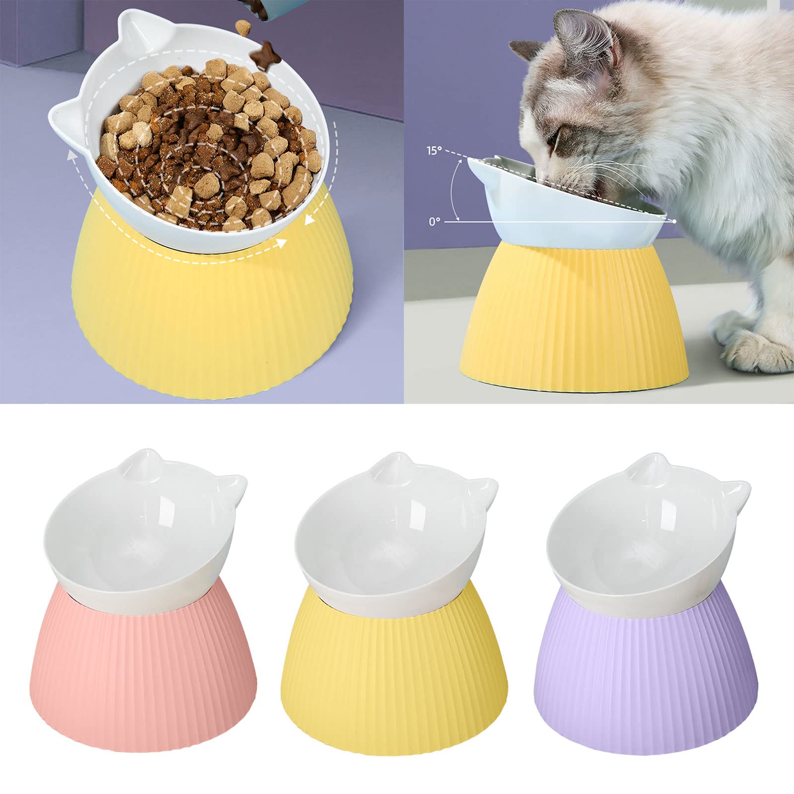 DRAGONRUN for Food Bowls Elevated for Bowls for Food and Water with Base Stand Bowl 15° Raised Single Bowl
