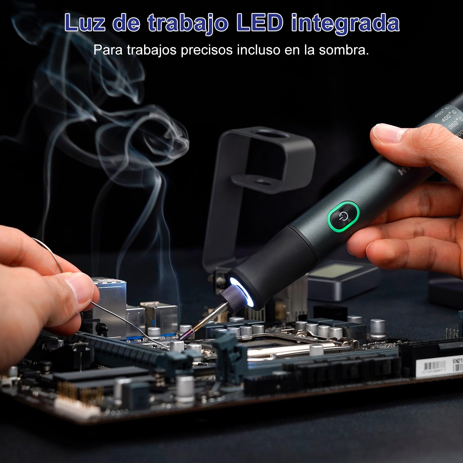HYCHIKA Soldador Estaño, con Batería de 2600mAh, Calentamiento Rápido en 7 Segundos (200℃-450℃), Suspensión/Apagado Automático, Soldador de Estaño para Reparación Electrónica, Soldadura y DIY