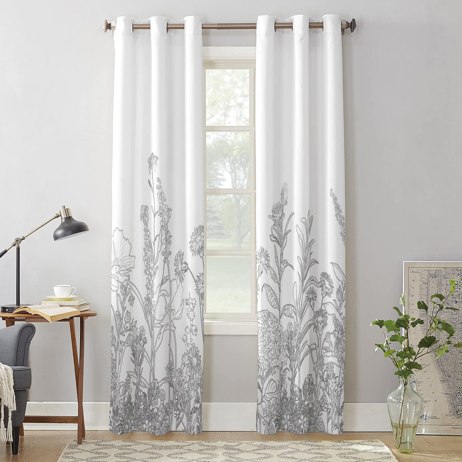 Amazon.co.jp: レトロフラワーリーフウィンドウカーテン 長さ84インチ