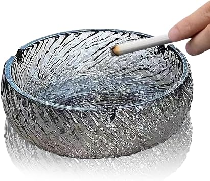 Large Glass Ashtray, Outdoor Ashtray with 3 Grooves | Heavy Duty Indoor/Outdoor Use, Stylish Ash Tray for Garden, Pub & Home - Easy to Clean Grey