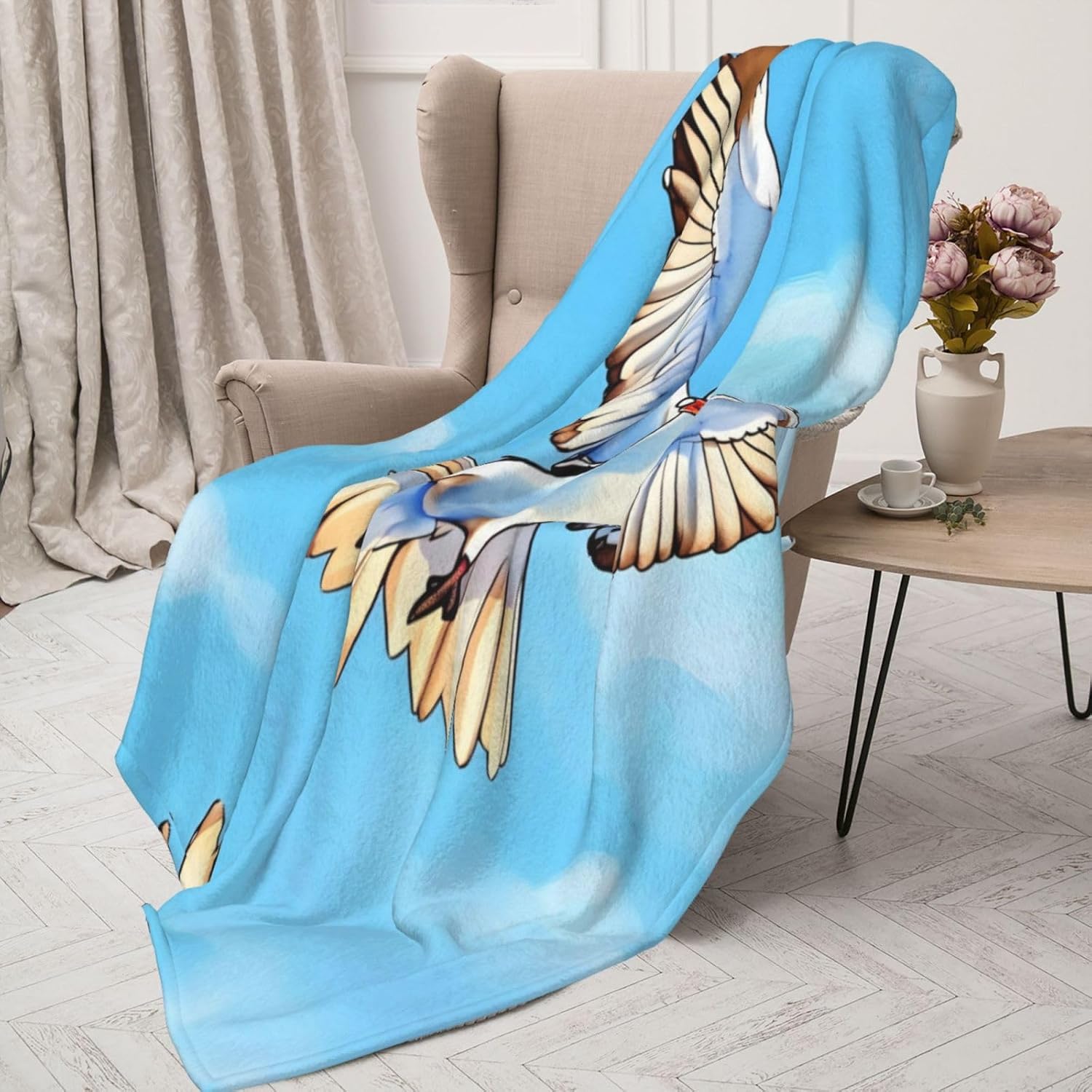 Seagulls in Flight Decorative Gift Blanket, Sofa Bed Living Room Camping Travel Blanket (50 * 40 inches), Flannel Children's Blanket,