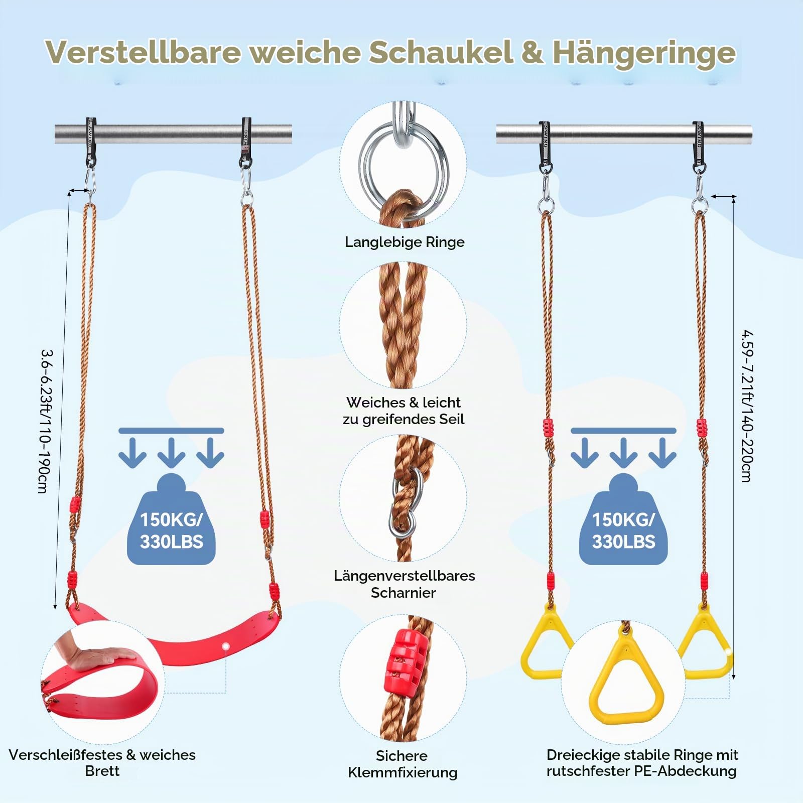 47.24" Nestschaukel Outdoor, Höhenverstellbar, Abnehmbares Kissen, 900D Oxford-Gewebe, Robuste Seile mit Tragfähigkeit bis 300 kg (661 lbs), Tellerschaukel für Outdoor & Indoor