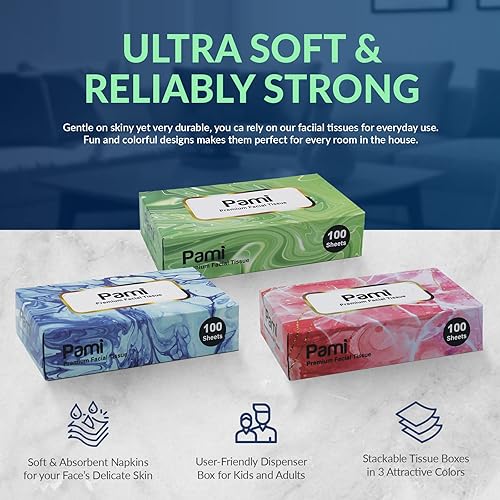 Miniatura 2 de PAMI Pañuelos faciales de alta calidad 30 cajas x 100  3000 pañuelos en total  Cajas de pañuelos faciales a granel para oficina, escuela, hogar,