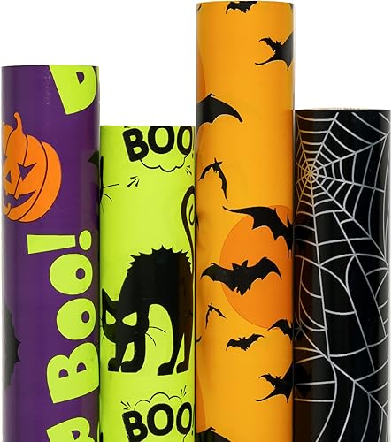 RUSPEPA Rollos de papel de regalo  Colorido diseño de envoltura de Halloween  4 rollos  30 pulgadas x 10 pies por rollo