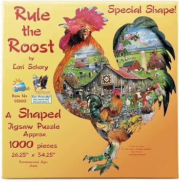SUNSOUT INC - Rule the Roost - 1000 pc Special Shape Jigsaw Puzzle by Artist Lori Schory - Finished Size 26.25" x 34.25" - MPN# 95880