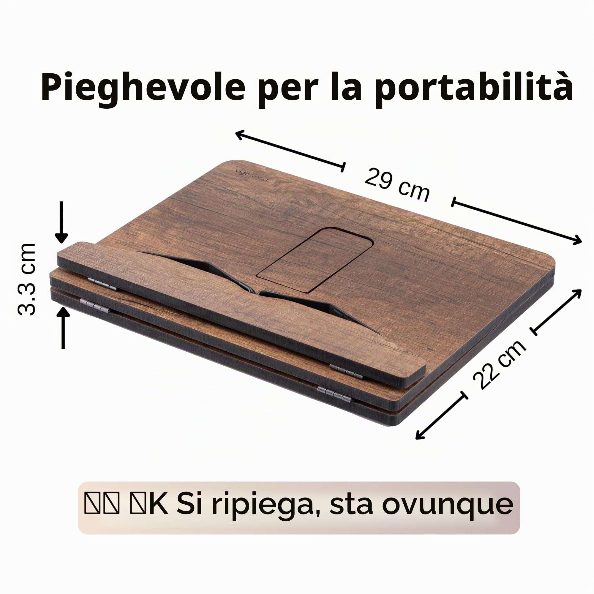 Vigo Wood Supporto per Libri in Legno - Supporto da Lettura per Libri di Ricette e Cucina a Letto (Noce)