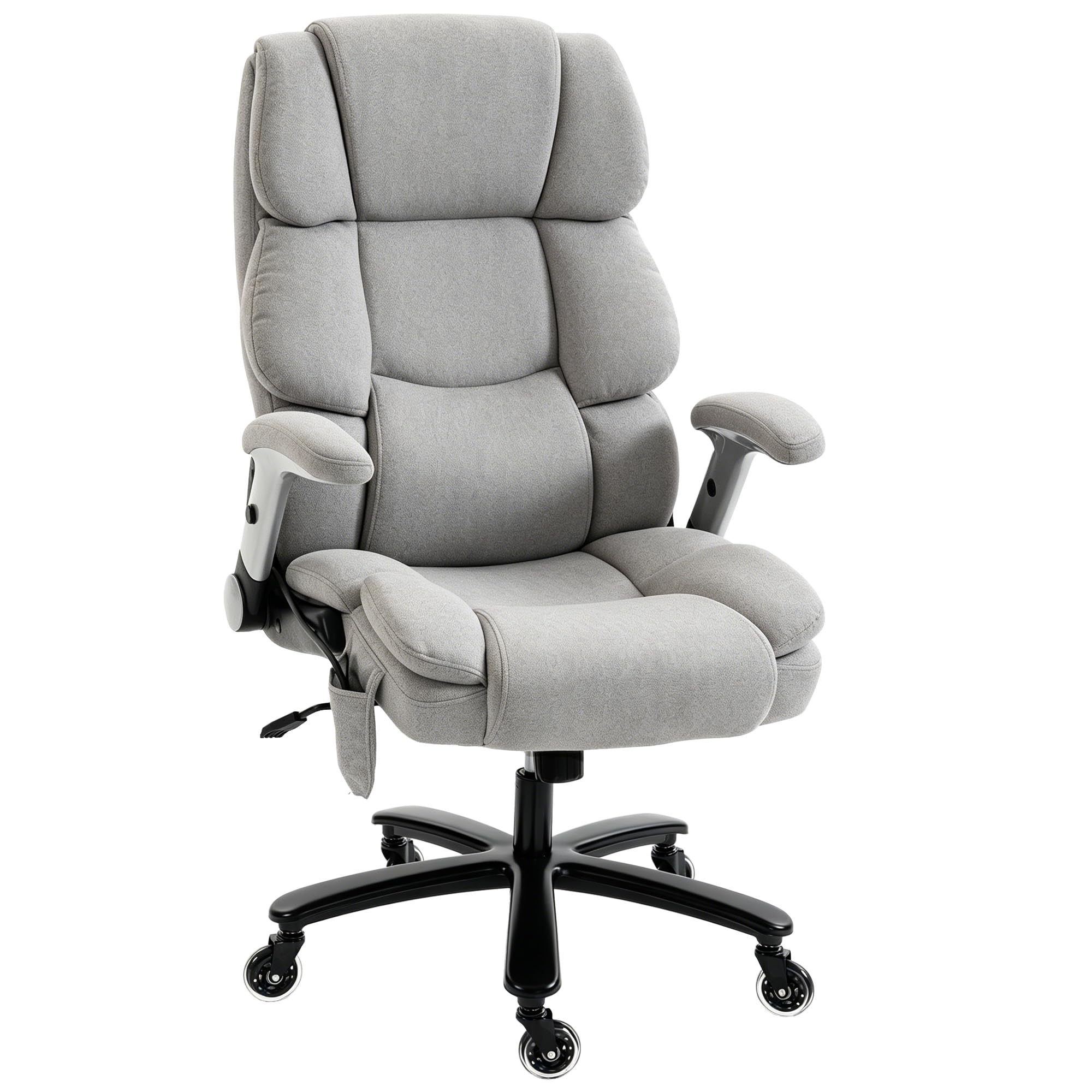 HOMCOM Bürostuhl Ergonomischer Chefsessel Wippfunktion 180 kg Hellgrau | Hochklappbare Armlehnen, Breiter XXL Sitz, Höhenverstellbarer Schreibtischstuhl, Airbag-Lendenstütze, Drehstuhl