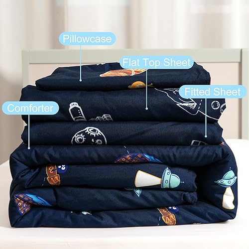 Miniatura 7 de PHF Juego de ropa de cama infantil de 4 piezas, ultra suave, incluye edredón, sábana bajera, sábana encimera y funda de almohada para niños y niñas,