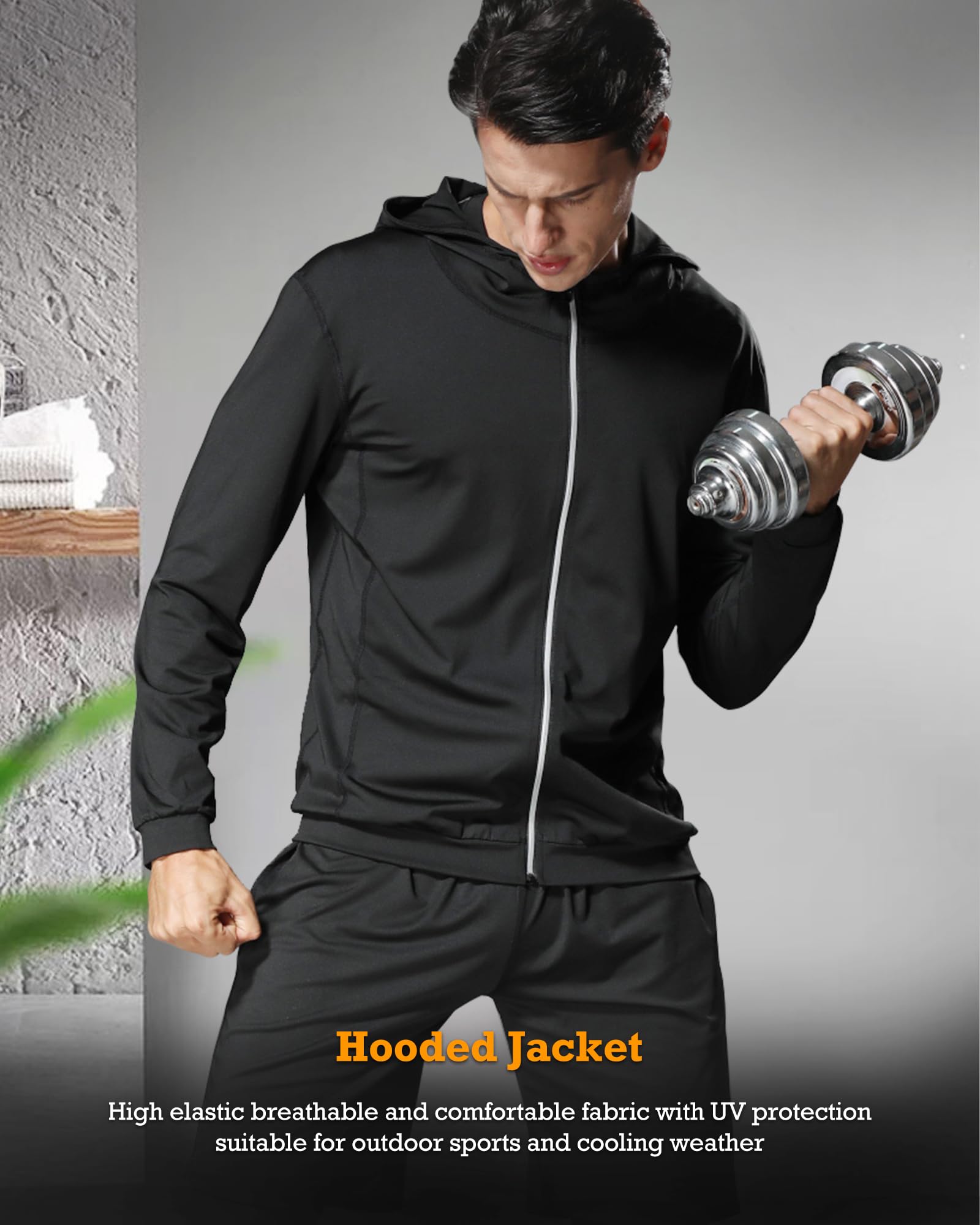 Ropa de entrenamiento para hombre, ropa de fitness, gimnasio, al aire libre, pantalones de compresión, camisa de manga larga, 4 unidades o 5 piezas - Negro