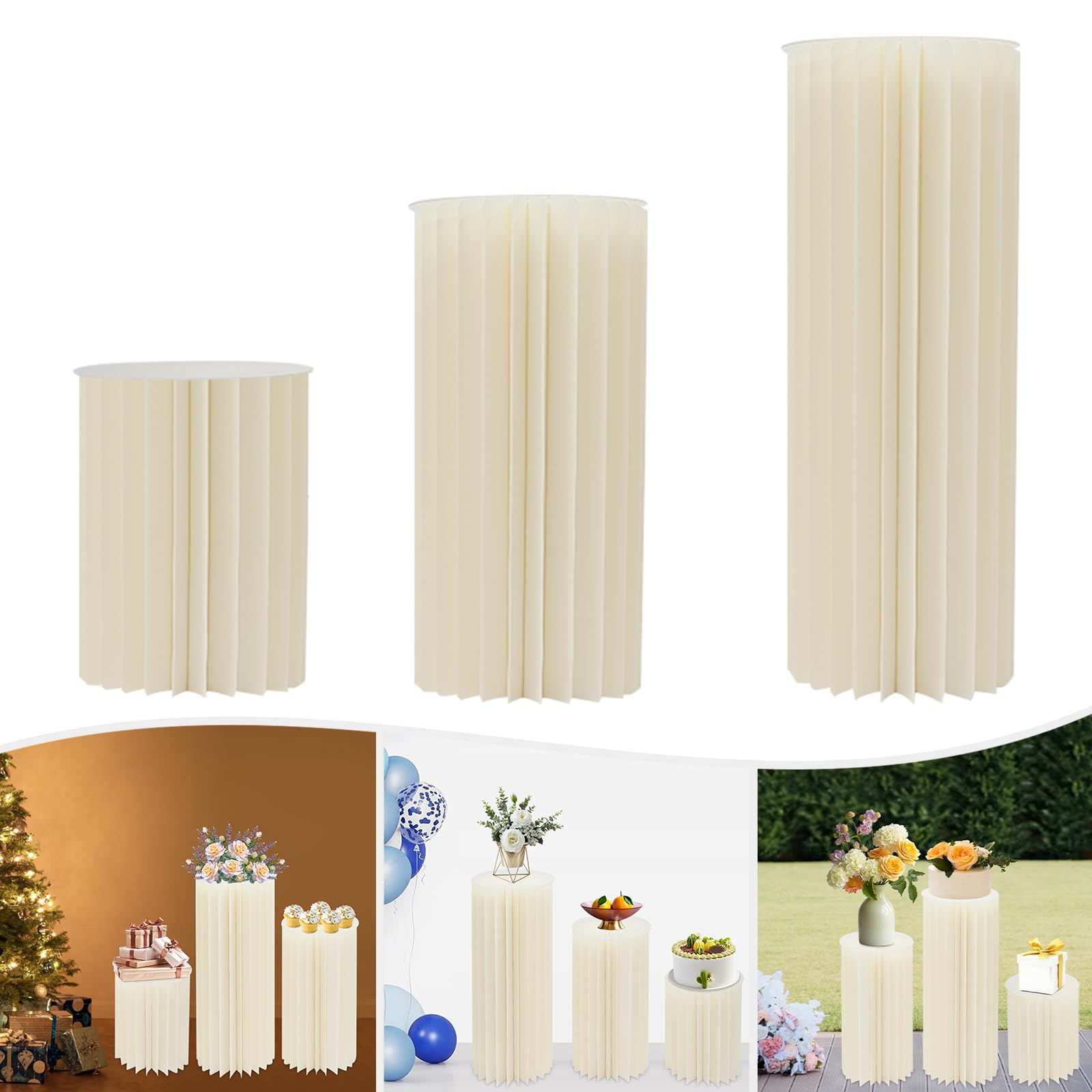 3 colonne per fiori in cartone, 40/60/80 cm, pieghevoli, per matrimoni, con