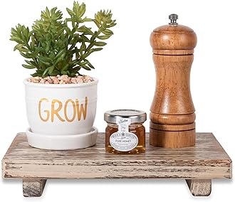 Small Wood Tray Pedestal Stand Farmhouse Bathroom Decor Decorative Wooden Riser Kitchen Soap Dish Holder for Vanity, Counter, Sink, 9" x 5.9" - Retro Brown