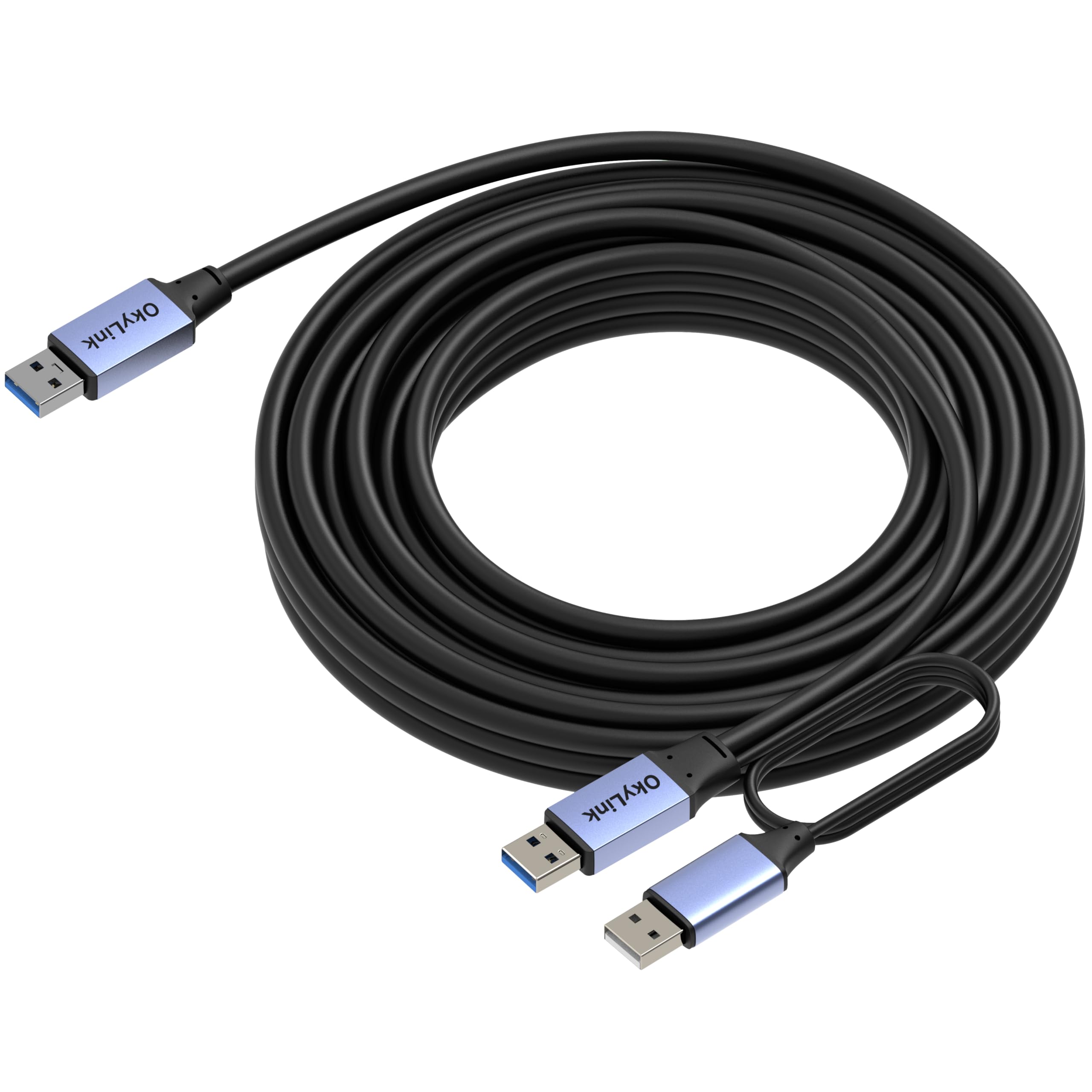 OkyLink Cable de datos activo USB 3.0/3.2 Gen 1 de 25 pies (8 m) A macho a macho A viene con cable de alimentación de 5 Gbps para impresora industrial, escáner