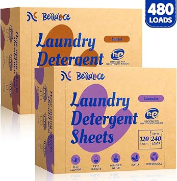 Laundry Detergent Sheets Lavender Santal-Space-Saving Travel Deep Cleaning Eco No Plastic Jug 480 Loads