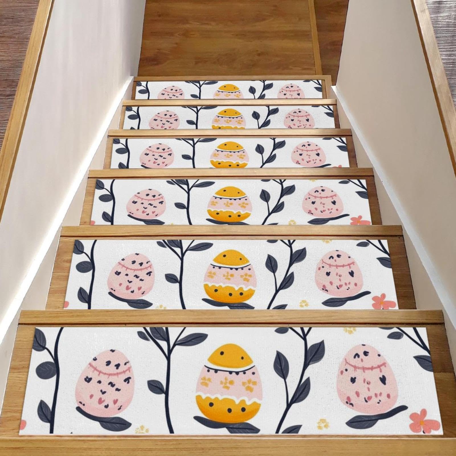 15 peldaños de escalera autoadhesivos con diseño floral para interiores