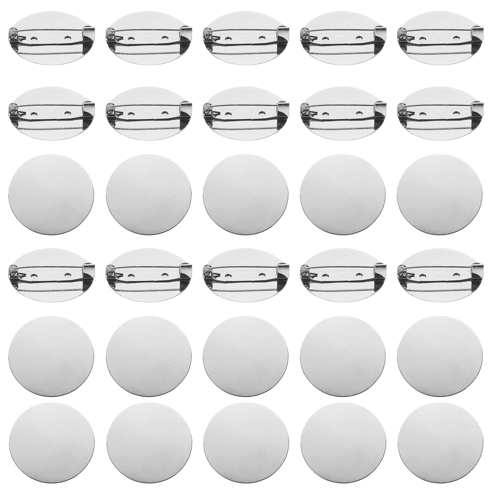Broches rondes vierges haut de gamme 31 mm en métal argenté avec base disque durable