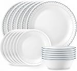 Corelle 18-Piece Round Dinnerware Set Service for 6, Lightweight Round Plates and Bowls Set, Vitrelle Triple Layer Glass, Chip and Scratch Resistant, Microwave and Dishwasher Safe, Brasserie