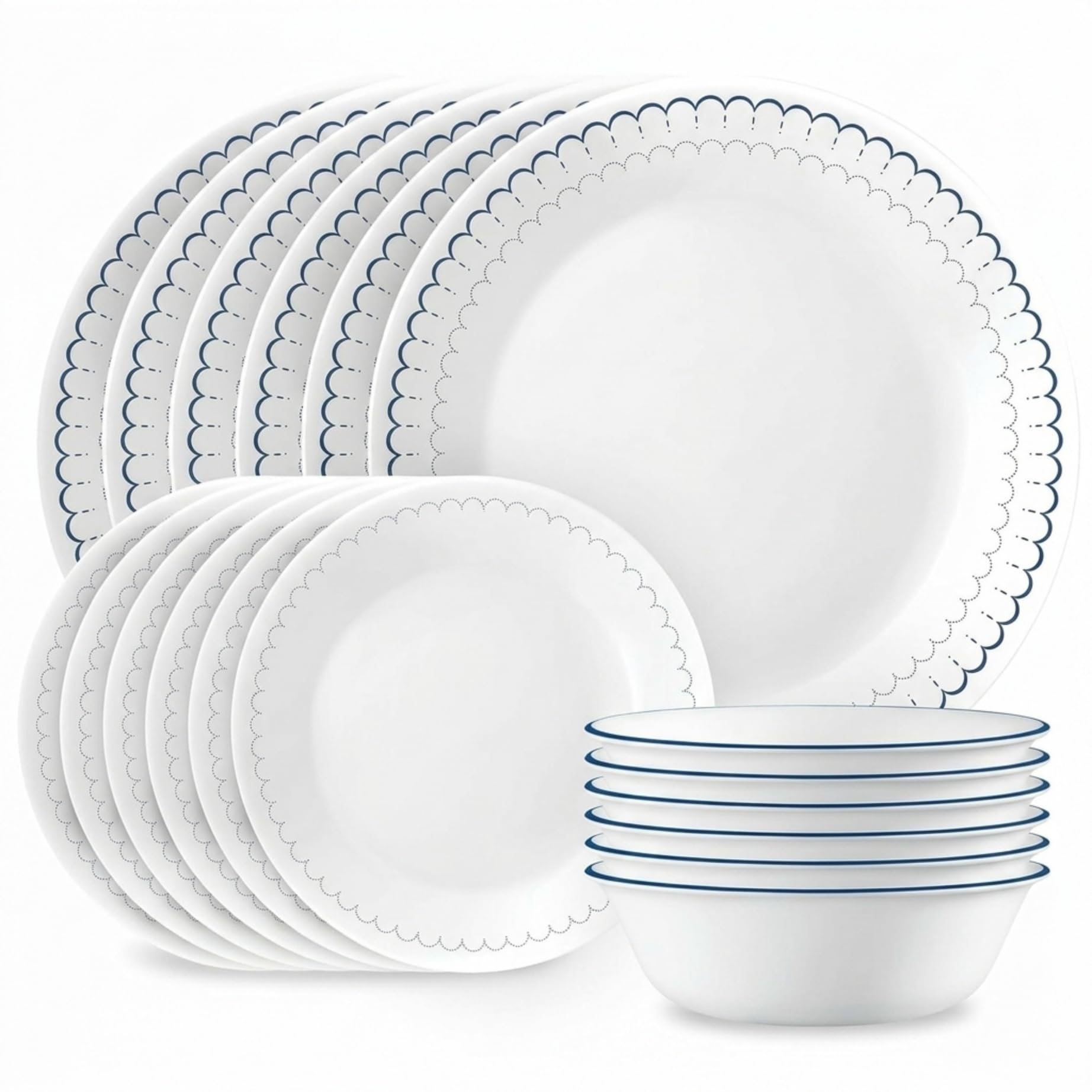 Corelle 18-Piece Dinnerware Set, Service for 6, Lightweight Round Plates and Bowls Set, Vitrelle Triple Layer Glass, Chip Resistant, Microwave and Dishwasher Safe, Caspian