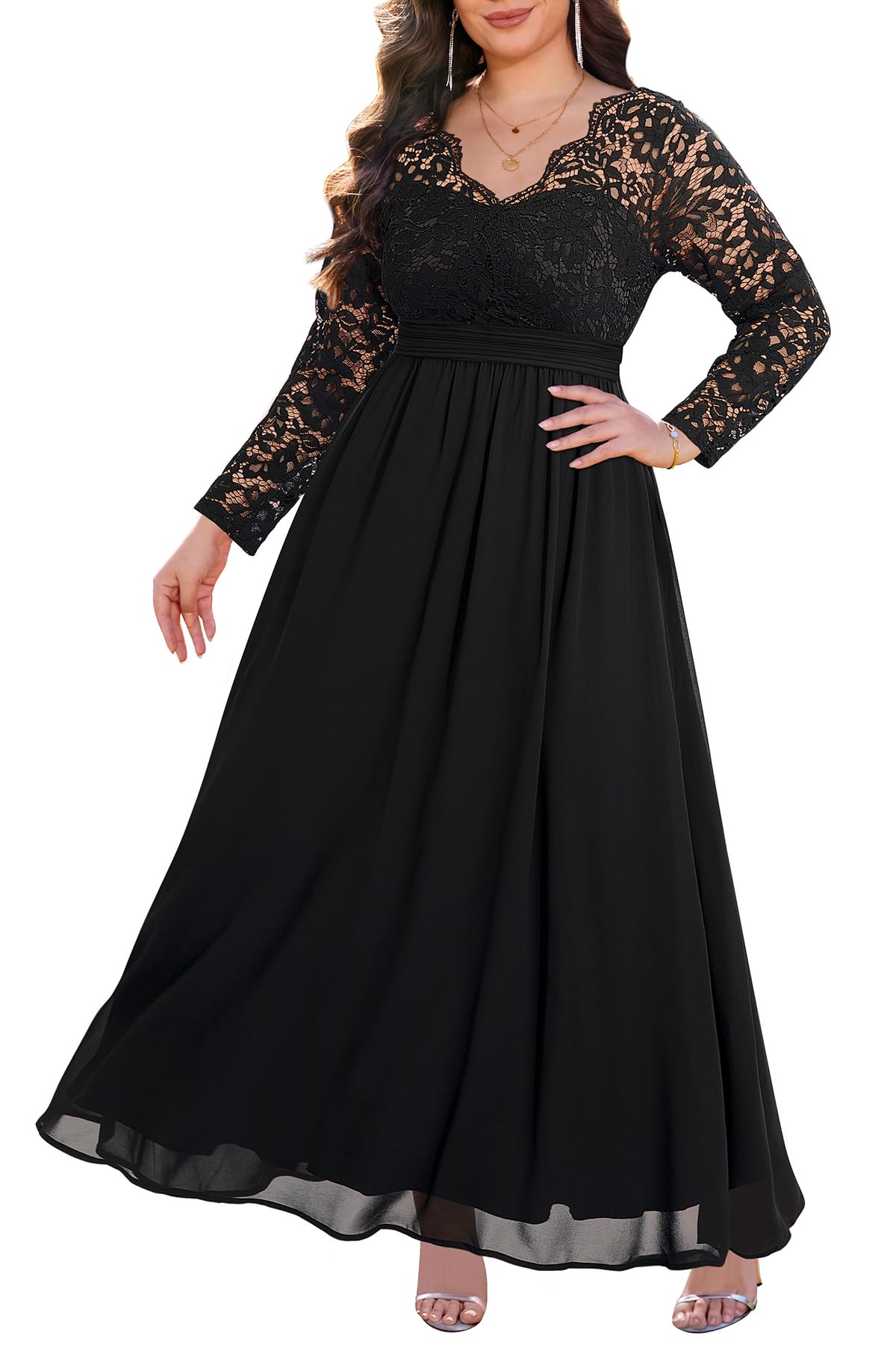 Photo 1 of Talisea Plus Size Formal Dresses Ball Gowns Evening Prom Wedding Guest Gala Elegant Black V Neck Lace Chiffon Long Maxi Dress