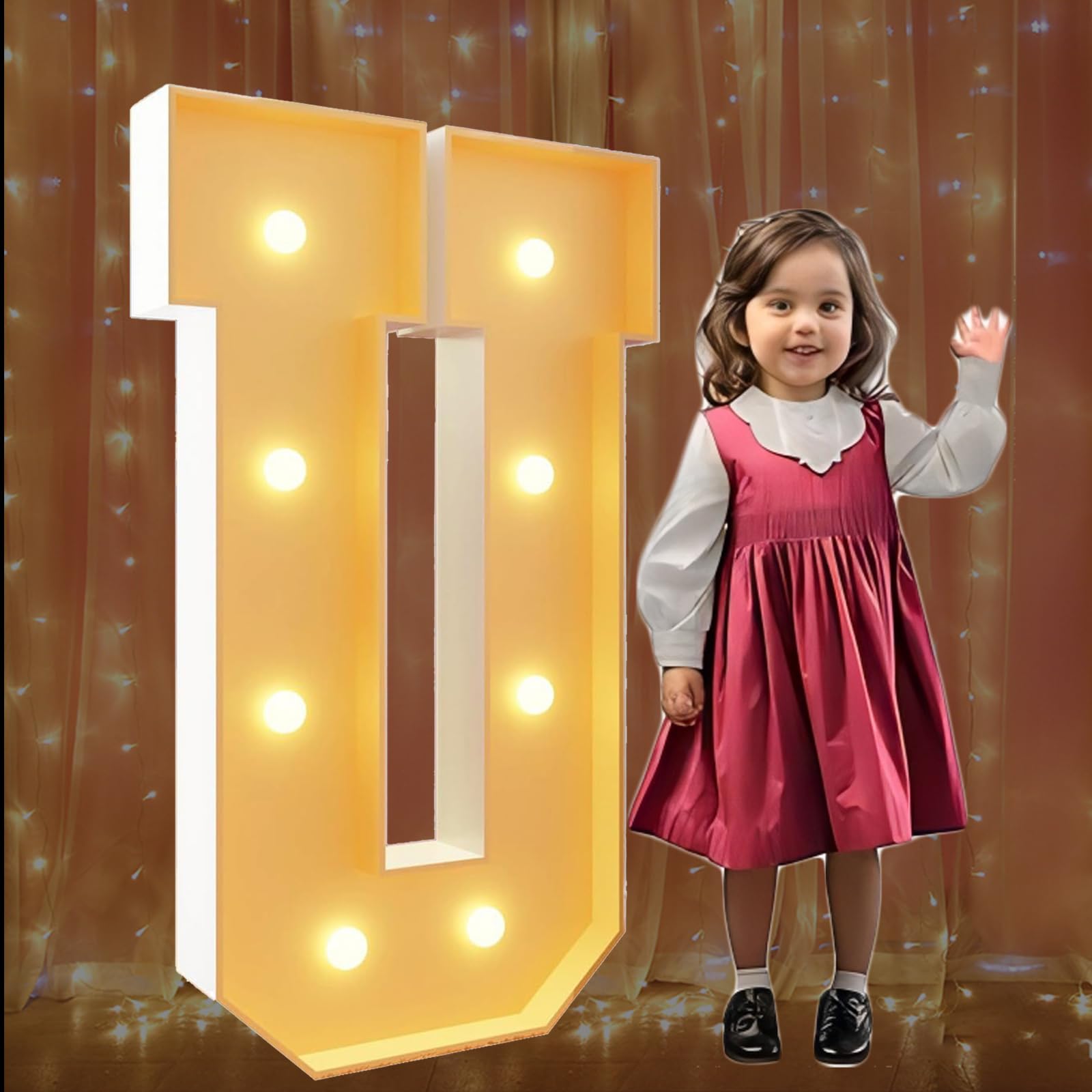 3.3FT Marquee Light Up Letters U Large Marquee Letters for Birthday Party Decoration Giant Mosaic Letters for Balloons Wedding Decor Light Up Big Block Letters Pre-cut Frame