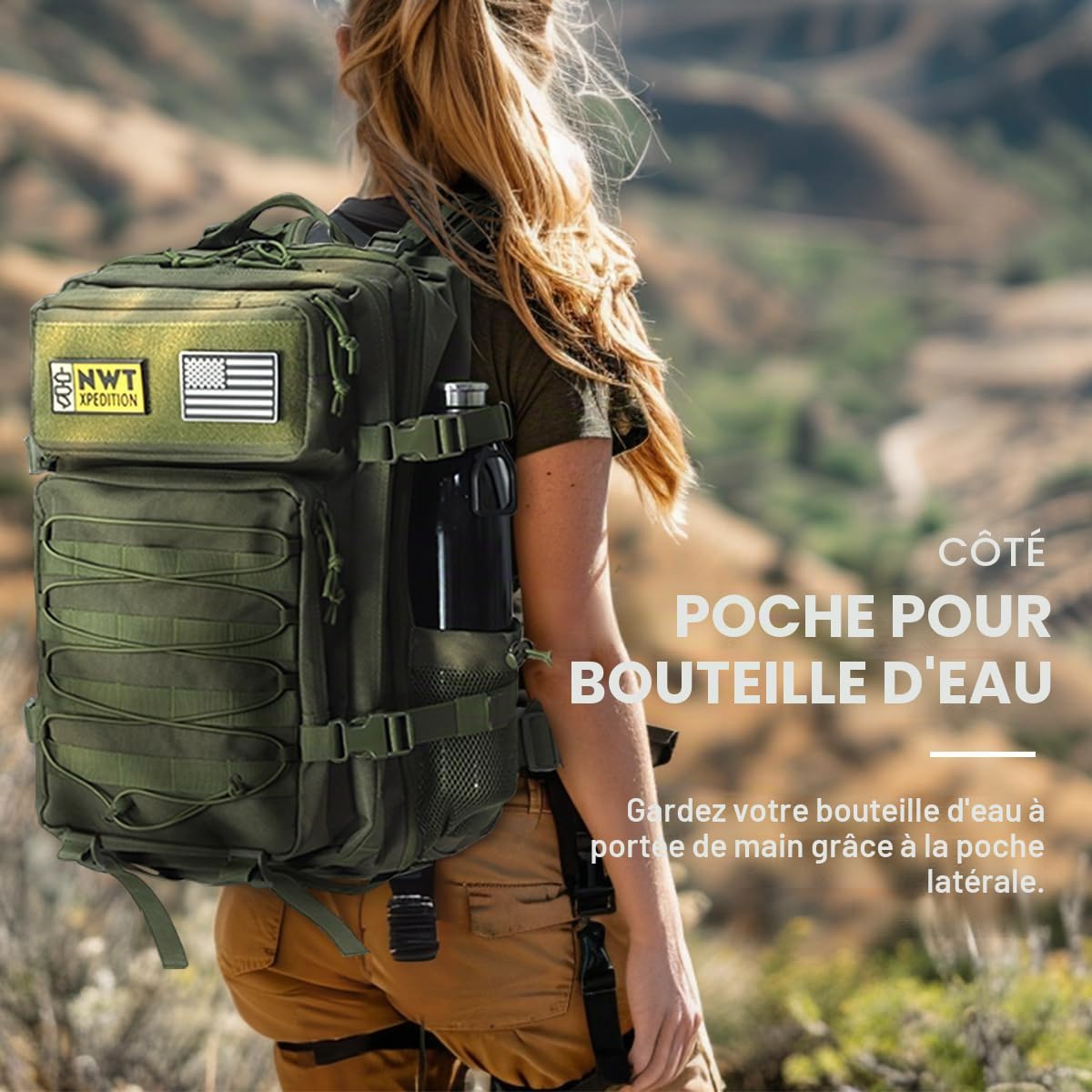 Sac À Dos Tactique Militaire Sac À Dos Robuste Pour Ordinateur Portable Molle Sac D'Assaut Pour Randonnée Camping Voyage Pêche Salle De Sport Noir Large