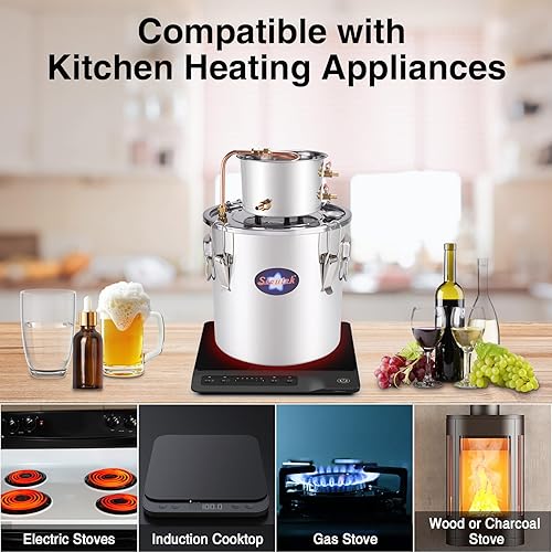 Vista 6 de Kit para fabricar vino, licor y aguardiente con hervidor de acero inoxidable y cobre, Plateado