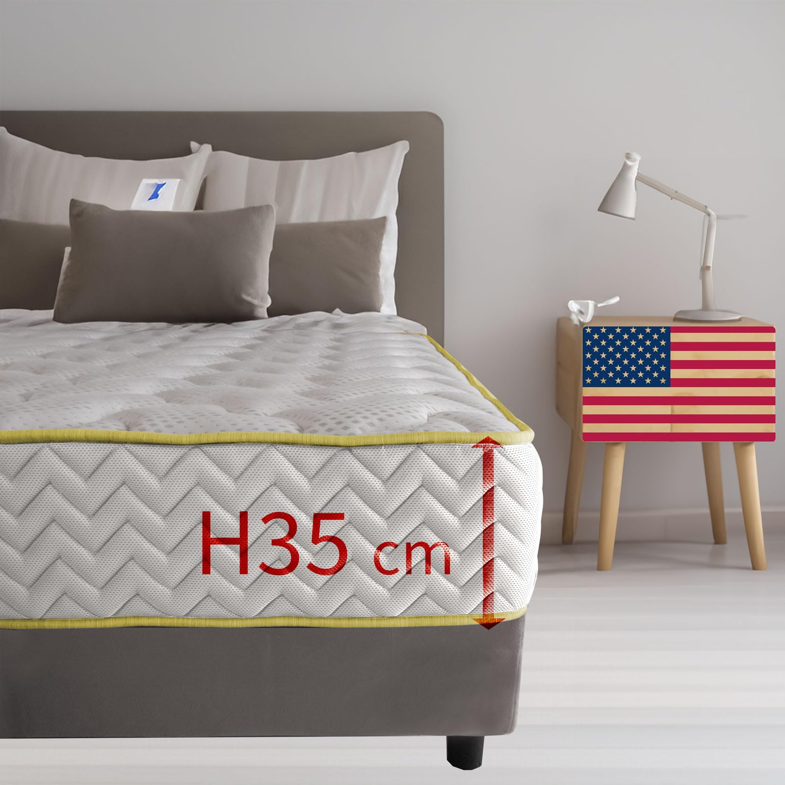 Materasso memory foam matrimoniale 160X190 Cm, Materasso Americano ortopedico contro il mal di schiena ALTO 35 Cm | Materasso memory che NON SI SCALDA con imbottitura anallergica - MOD. BOSTON35