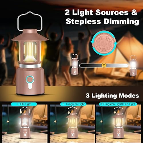 Miniatura 2 de Linterna LED telescópica para campamento, 8000 mAh, funciona con pilas, luces de campamento vintage, 3 modos de luz, luces de tienda de campaña con