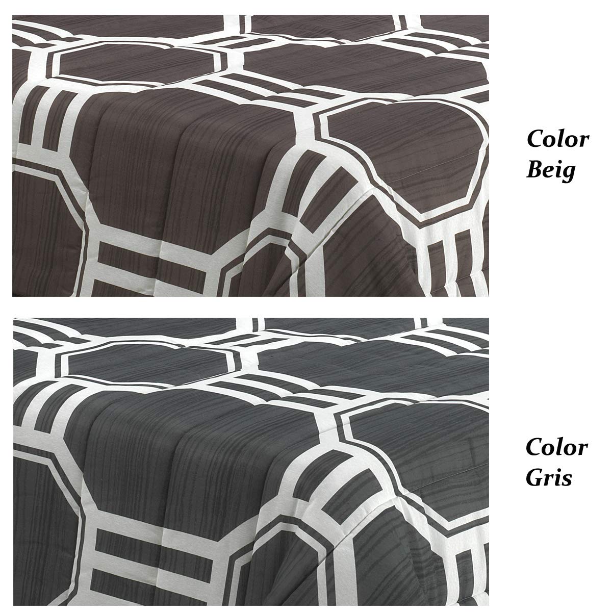 Lanovenanube Edredón Ajustable Marcela Cama 90cm Gris Estampado geométrico | Edredón ajustable microfibra tacto melocotón, 250 gr, elástico inferior, válido 190-200 cm, no incluye cojín