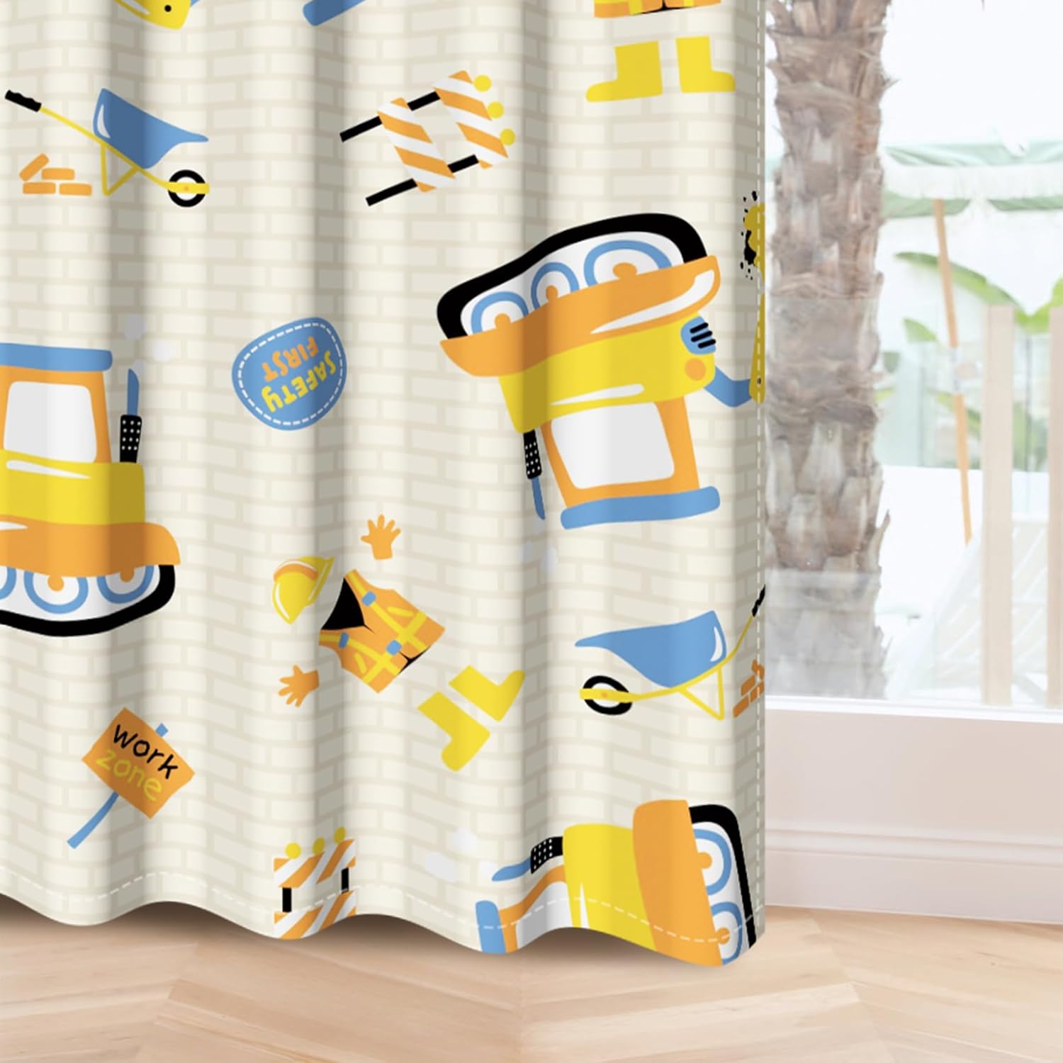 Yellow Car Tractor Truck Bulldozer Construction Printed Pattern Curtains Blackout Thermal Insulated Grommet Drapes for Kids Boys Bedroom Living Room Decor,2 Panels,Each W42 xL63