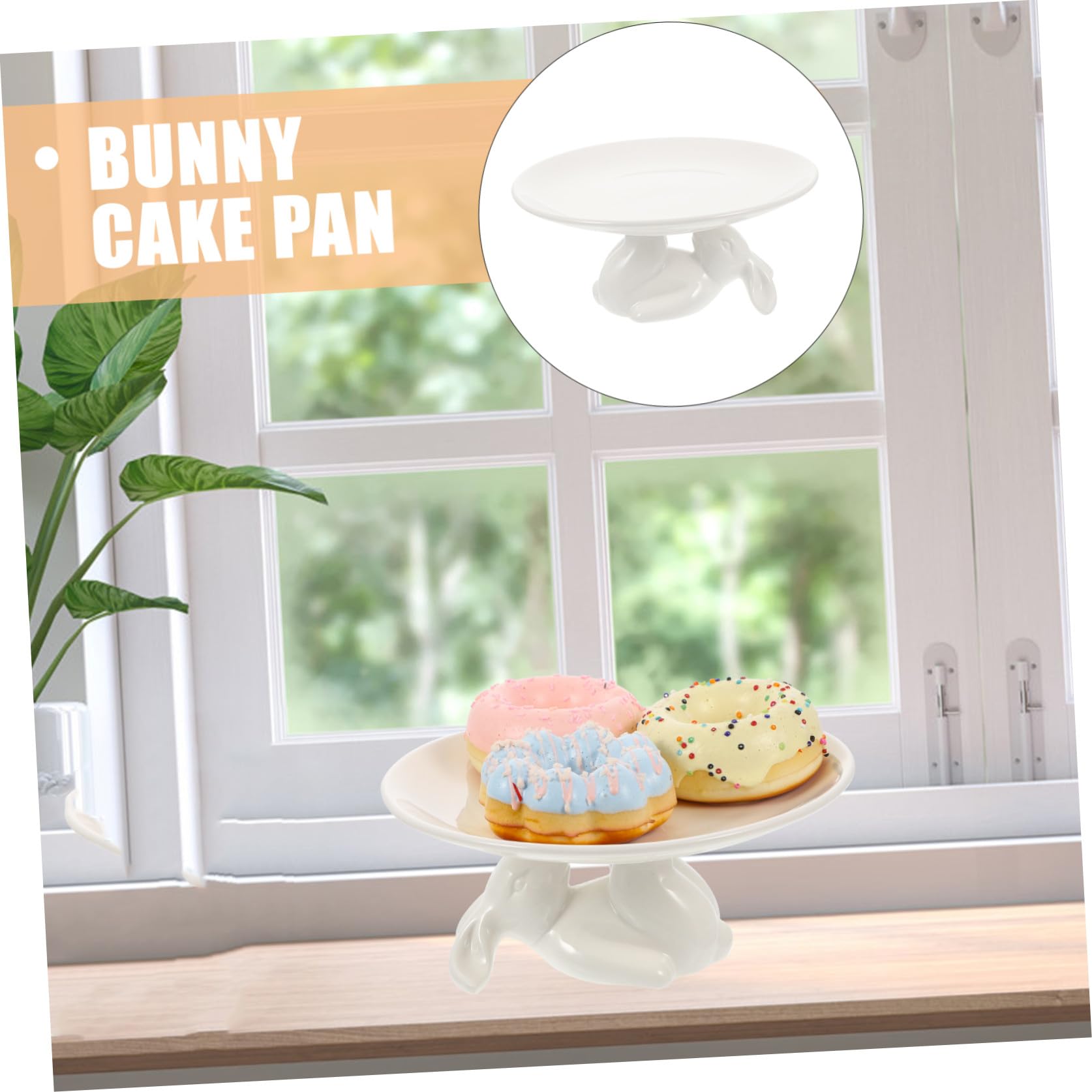 COLLBATH Soporte para Pastel de Cerámica de 20 CM Adorno de Conejo Bandeja para Postres y Almacenamiento Adecuado para Bodas Fiestas y Decoración de Mesa