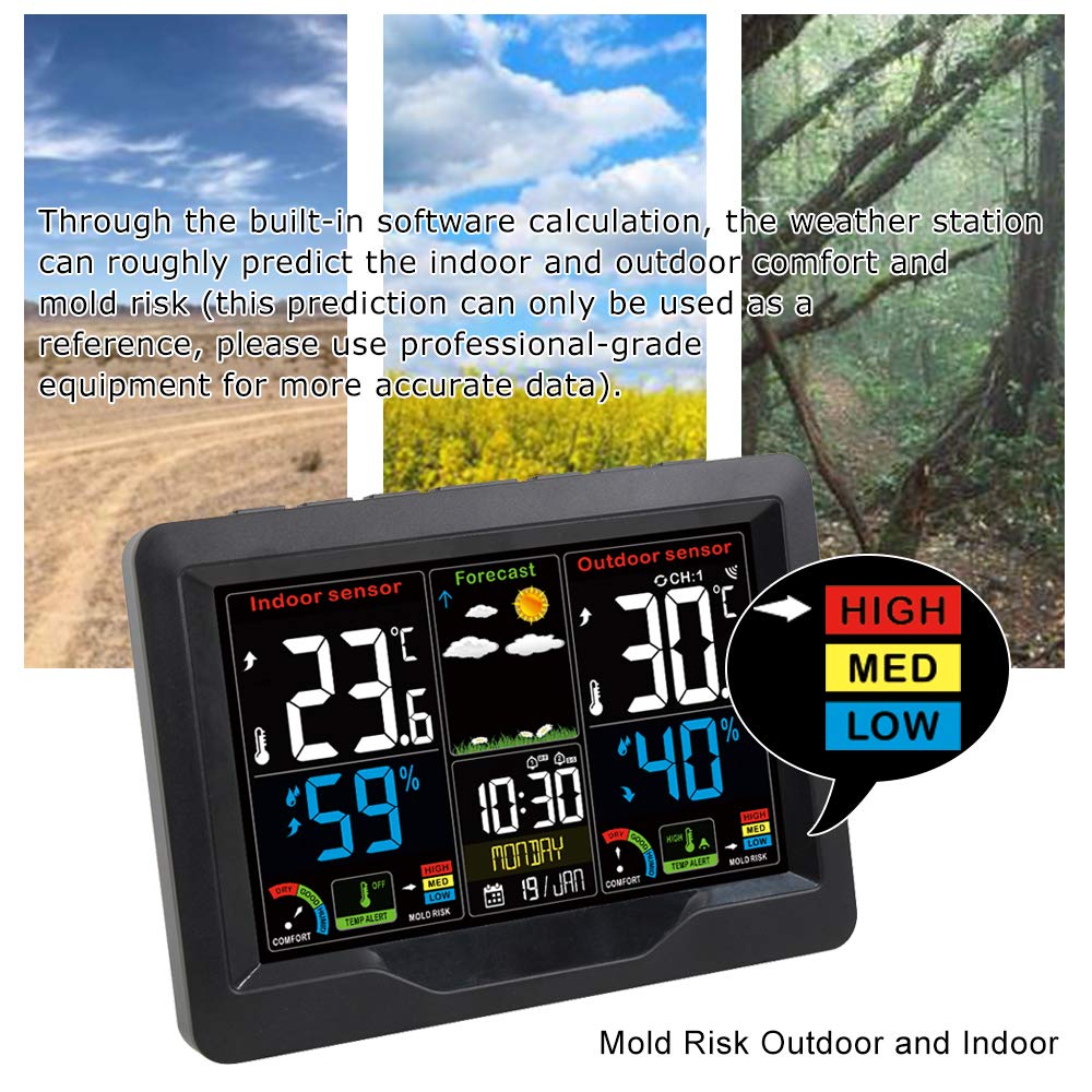 Stacja pogodowa Cyfrowa termometr Higrometr Indoor Temperatura zewnętrzna Miernik wilgotności LCD Wyświetlacz kolorowy wyświetlacz czujnika(3pcs sensors)
