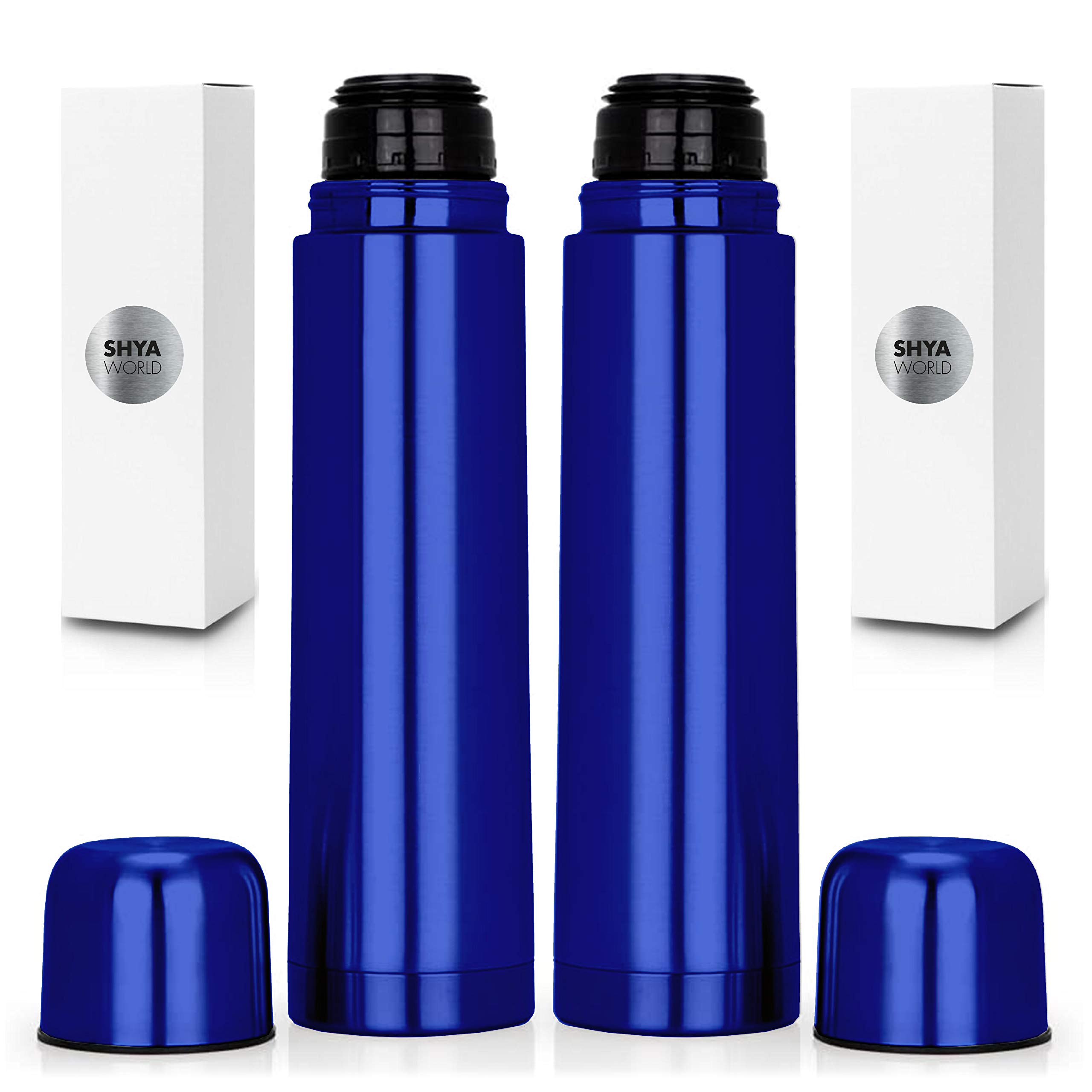 ShyaWorld Stainless Steel Bottle Stainless Steel Metal with Push Button Dispenser for Liquids, Preserves Cold and Hot Liquids 0.5 L - 500 ml (Blue 500 ml 2 UDS)
