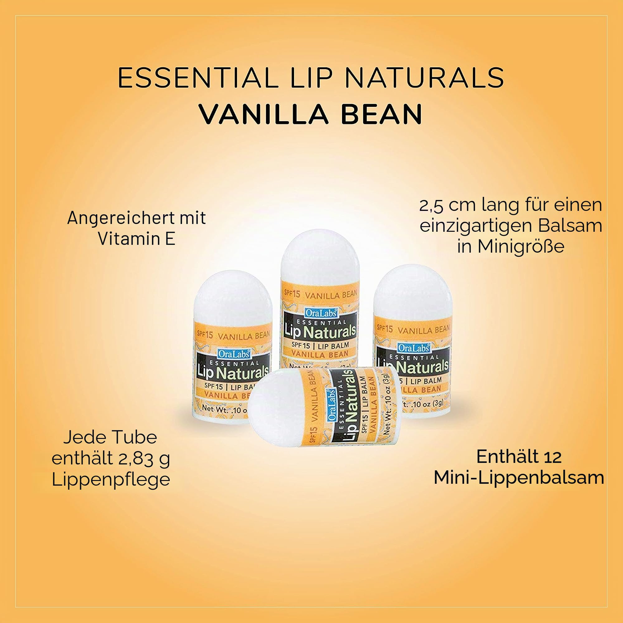 Essential Lip Naturals | Mini Lip Balm - 12 Count [SPF-15] (Vanilla Bean)